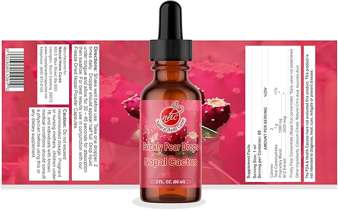 Prickly Pear Nopal Cactus Supplement - Liquid Concentrated Drops - Cactus Fruit Extract Tincture - Rich in Betalains Potent &amp Bioavailable - No Additives - 2 oz (Pack of 1)