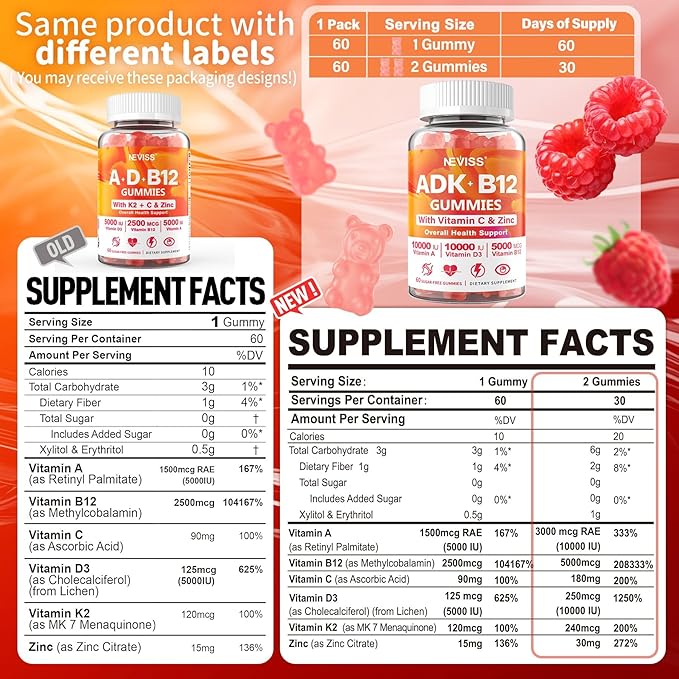Methylated Multivitamin Women Men Vitamin D3 K2 5000IU / 10000IU B12 5000 mcg 2500mcg K2 (MK-7) 240mcg- ADK+Methyl Vitamin B12 Vegan D3Vitamin ACZinc EyeBoneEnergyImmune Sugar-Free Gummies