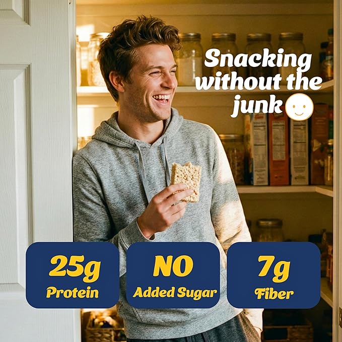 25g Protein Bar Crispy Rice Treat Vanilla | Clean Ingredients No Added Sugar 7g Fiber Gluten Free | High Protein Snack for On-the-Go Post-Workout or Dessert Cravings | 8 Count | TideTreats