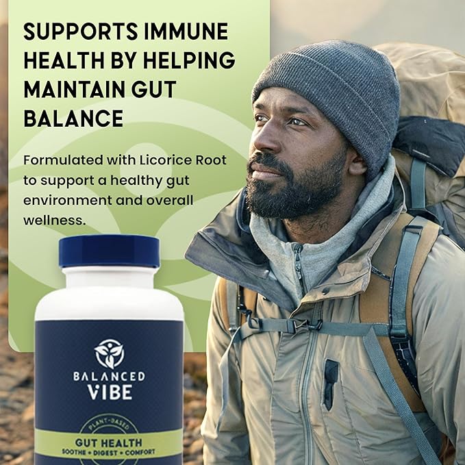 Balanced Vibe Gut Health Supplement – Digestive Comfort &amp Gut Support for Better Nutrient Absorption – Plant-Based with L-Glutamine and Triphala – Vegan 90 Capsules