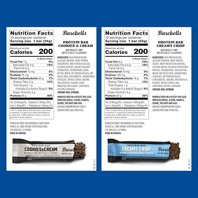 Barebells Protein Bars Combo Pack – 12 Creamy Crisp &amp 12 Cookies &amp Cream (24 bars total) – High Protein Snacks with 20g Protein &amp No Added Sugar – On-the-Go Breakfast or Post-Workout Treat