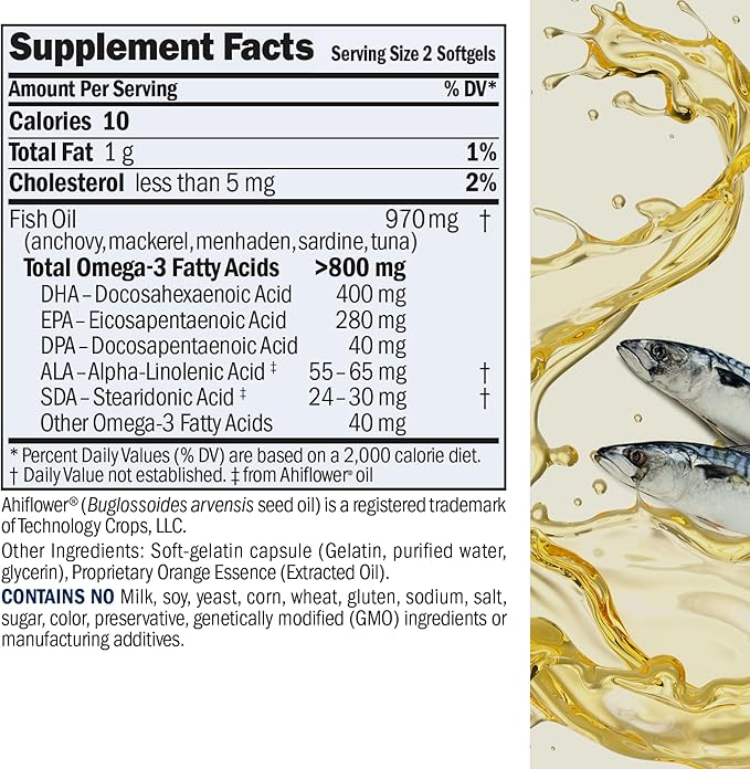 ANDREW LESSMAN Essential Omega-3 Orange - 60 Softgels - Ultra-Pure High Potency Omega-3 Oils. High DHA No Stomach Upset No Contaminants No Mercury. Small Easy to Swallow Softgels