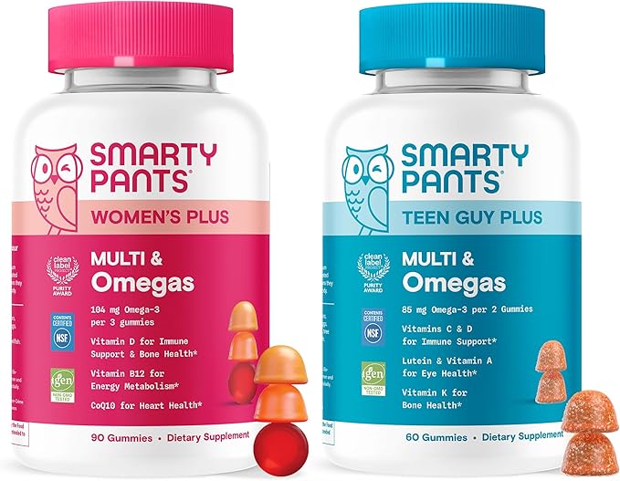 SmartyPants Mother &amp Son Daily Nutrition Bundle: Women’s + Teen Guy Multivitamin Gummies with Omega-3 Methylfolate Vitamins D3 B12 A &amp Zinc – Gluten Free Non-GMO 90 &amp 60 Count (Pack