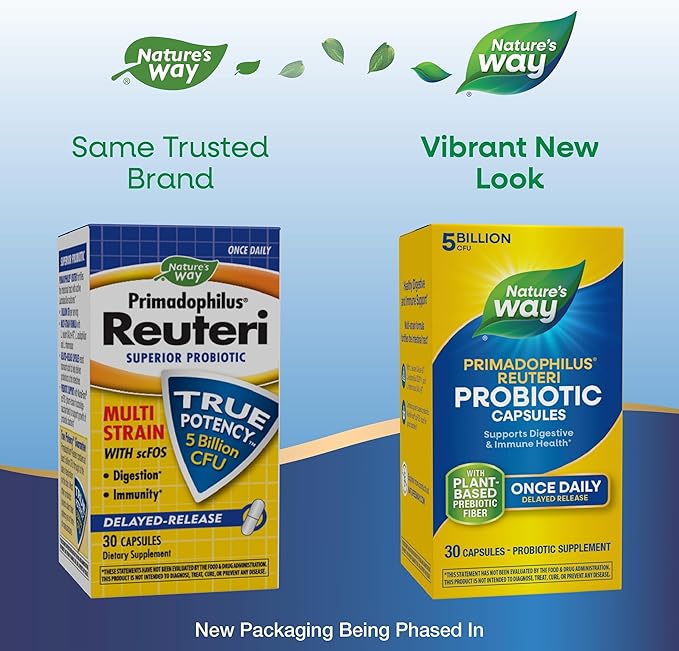 Nature's Way Primadophilus Reuteri Probiotic Supports Digestive &amp Immune Health* 5 Billion Live Cultures 30 Capsules (Packaging May Vary) - 2 Pack