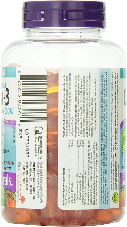 Webber Naturals Triple Strength Omega-3 with CoQ10 enteric coated 900 mg Omega-3 (EPA ? DHA)/ 100 mg CoQ10 80caps by Webber Naturals
