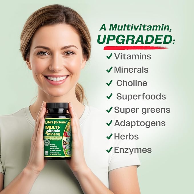 Life's Fortune Whole Food Multivitamin &amp Mineral Supplement for Men &amp Women – Energy Support Vitamins for Immune Brain &amp Metabolism Support – Iron Free 90 Vegetarian Tablets