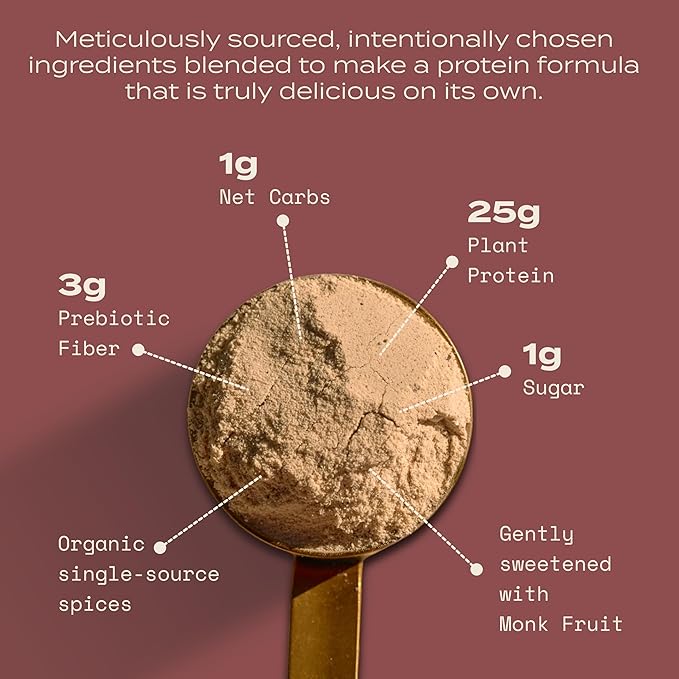 Plant-Based Protein Powder – Vanilla Spice 25g Organic Vegan Protein Prebiotic Fiber Easy to Digest No Gums Enjoy Warm