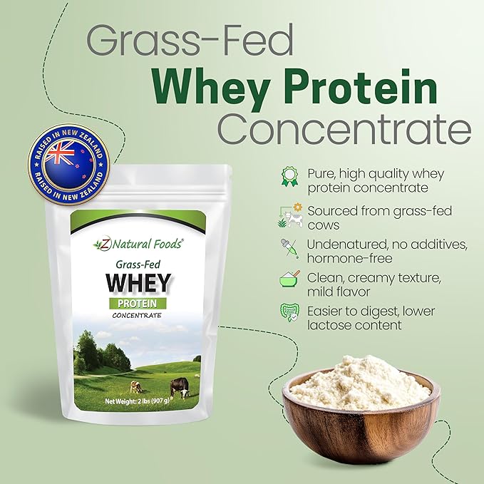 Z Natural Foods Grass-Fed Whey Protein Concentrate - Clean Whey Protein Powder from New Zealand - Cold Processed Pure Whey Protein with Essential Amino Acids for Nutrition &amp Fitness Unflavored 2