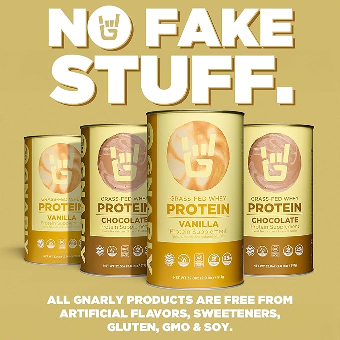 Gnarly Nutrition Chocolate Protein Powder – NSF Sport Certified – 25g Protein Muscle Repair – Grass Fed Whey Powder Smooth Taste – Chocolate 32 oz