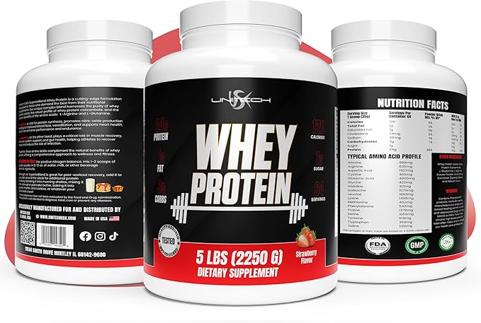 Unitech USK Whey Protein Strawberry Powder | Muscle Repair &amp Metabolism Support | Protein with Essential Amino Acids Enzymes &amp Minerals | Sports Supplement | Strawberry Flavor 80oz
