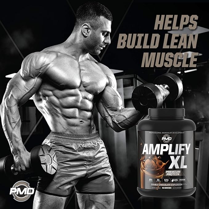 PMD Sports Amplify XL Premium Whey Protein Supplement Hydro Greens Blend - Glutamine and Whey Protein Matrix with Superfood for Muscle Strength and Recovery - Double Chocolate Explosion (48 Servings)