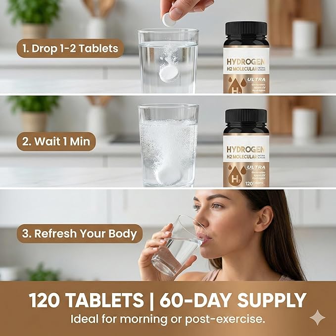 Hydrogen Water Tablets for Focus Mental Clarity &amp Energy 2 Bottles (240 Tablets Total)