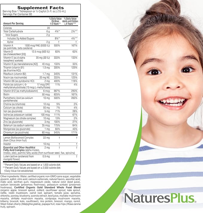 NaturesPlus Animal Parade Source of Life Gold Children's Liquid Multivitamin 30 OZ - Natural Tropical Berry Flavor - Immune Support Supplement - Organic Whole Foods Gluten-Free Vegan - 60 Servings