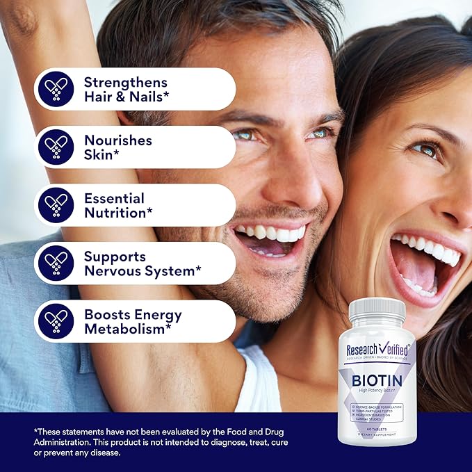 Research Verified Biotin – Pure Extra Strength Biotin 10000mcg – Hair Skin and Nails Vitamin – Third-Party Tested Made in USA - 360 Vegan Tablets