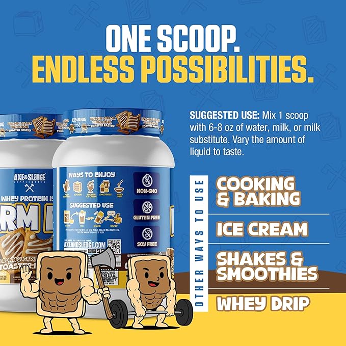 Axe &amp Sledge Farm Fed 100% Whey Protein Isolate | 25g Protein | Low Carb Low Sugar Gluten Free | Protein Powder for Men and Women | Keto | Made in The USA | 28 Servings Brown Sugar Cinnamon