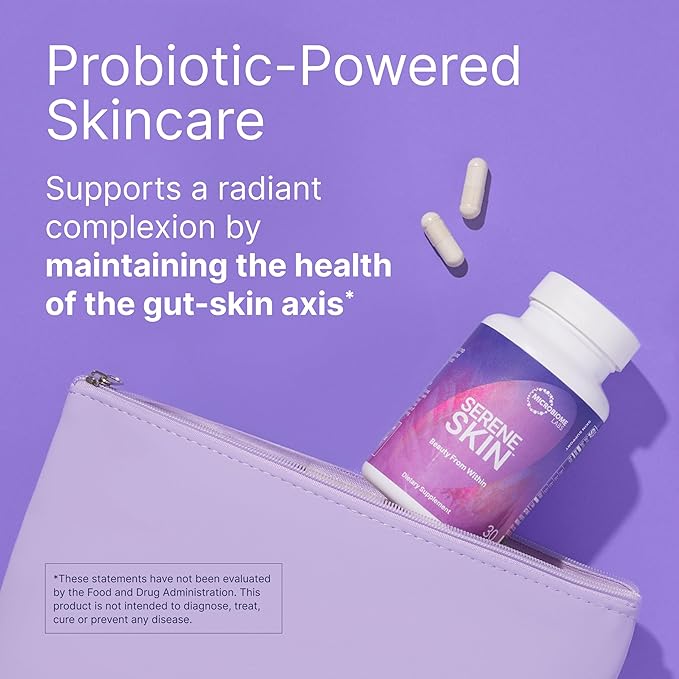 Microbiome Labs SereneSkin - Spore Based Probiotic Complex with Citrus Polyphenols for Skin Clarity &amp Gut Health Support - Daily Probiotic Skincare - Soothe The Gut-Skin Axis (60 Capsules)