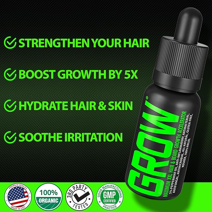 Beard Growth Kit w/Grow XXL Beard Oil/Facial Hair Serum for Men + 14-in-1 BIOTIN Gummies/Hair Growth Vitamins for Men + 6X Liquid Biotin with Collagen Peptides - Formulated in America