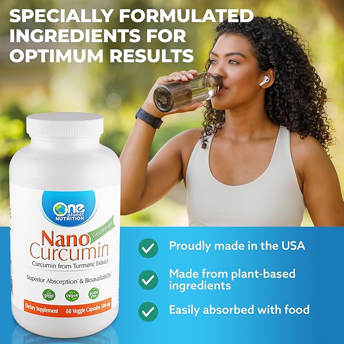 One Planet Nutrition Nano Curcumin 500 mg Veggie Capsules (60 Servings) Nano for High Absorption Supports Overall Wellness Non-GMO Vegan Gluten-Free