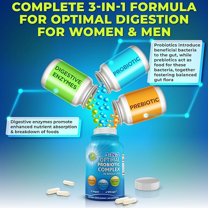 Immune &amp Gut Health Bundle – 3-in-1 Probiotic with Enzymes &amp Prebiotic + Quercetin with Bromelain Zinc Vitamin C &amp Organic Whole Foods + Liposomal Vitamin C 1500mg with Organic Acerola &
