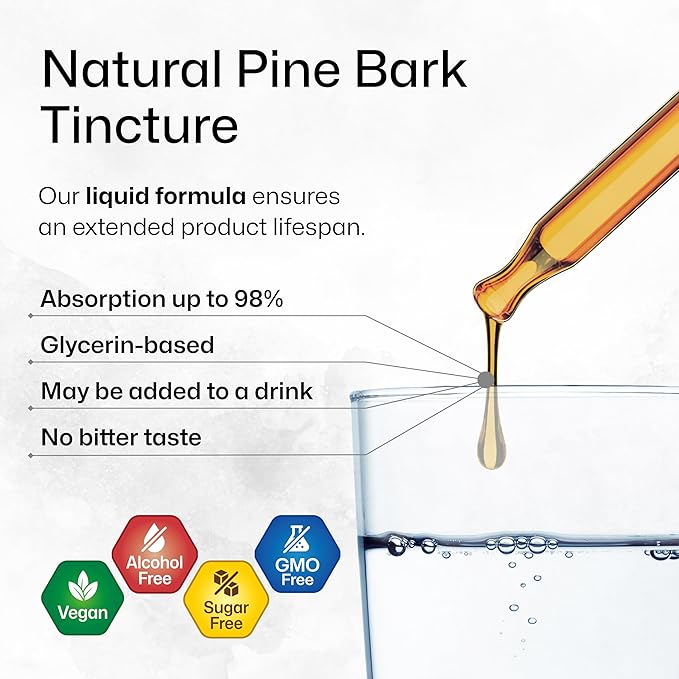BIO KRAUTER® Pine Bark Extract for Circulatory &amp Antioxidant Support - Vegan French Maritime Pine Bark Herbal Supplements - Natural Antioxidants &amp Skin Support - 400 mg per Serving 4 Fl. Oz.