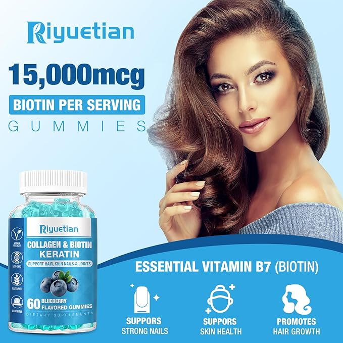 Biotin Gummies 15000mcg with Collagen for Adults Women &amp Men - Hair Skin &amp Nails Gummies with Biotin - Collagen for Woman - Vegan Non-GMO Hair Vitamins - 120 Count 2 Pack