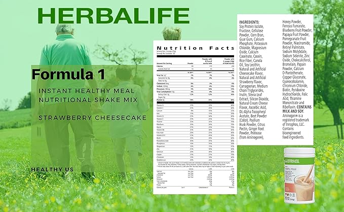 HERBALIFE Formula 1 Four Combo (Strawberry Cheesecake 750g) Healthy Nutritional Shake Mix-Herbal Aloe Concentrate Pint 473ml-PERSONALIZED Protein Powder 360g and Herbal Tea Concentrate 51g