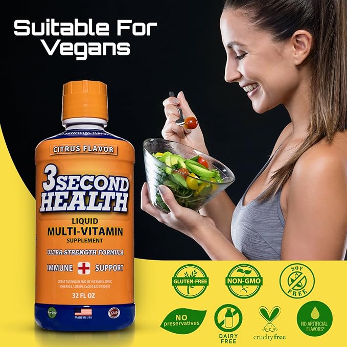 Liquid Multivitamin - Vegan - Non GMO - Gluten Free - Dairy Free - Soy Free - No Artificial Flavors or Preservatives - 32 Servings - GMP - USA Made - Boost Energy and Mental Clarity
