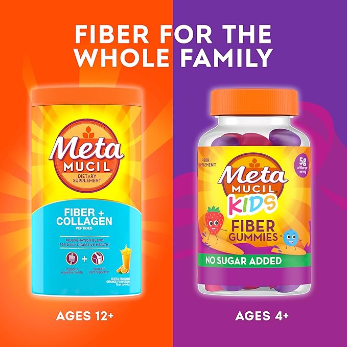 Metamucil Daily Fiber + CollagenPsyllium Husk PowderPlant Based Fiber SupplementSugar-Free with Stevia3-in-1-Fiber Supplement for Digestive HealthOrange Flavored90 Doses(Pack of 2)