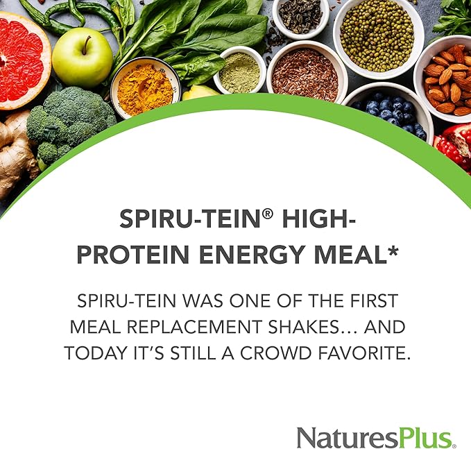 NaturesPlus SPIRU-TEIN Chocolate - 1.05 lb - Plant-Based Protein Shake - Non-GMO Vegetarian Gluten Free - 17 Total Servings