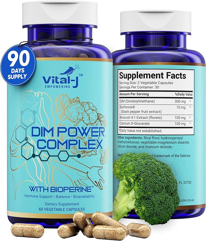 4-in-1 DIM Potent Complex 300mg - Estrogen Balance and Metabolism Energy &amp Menopause Support Supplement with Bioperine (x4) Calcium and Broccoli Extract - for Women and Men 90 Servings