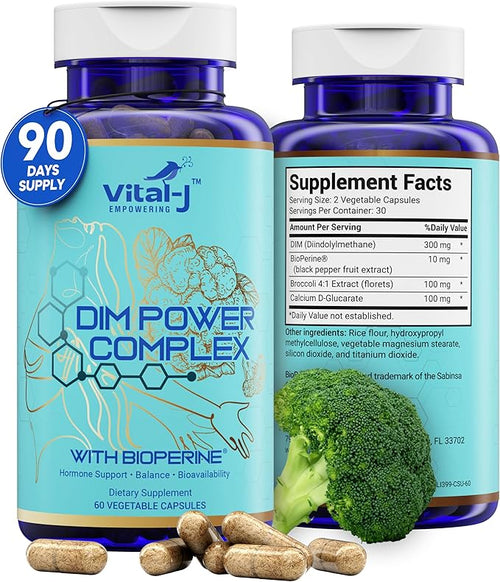 4-in-1 DIM Potent Complex 300mg - Estrogen Balance and Metabolism Energy &amp Menopause Support Supplement with Bioperine (x4) Calcium and Broccoli Extract - for Women and Men 90 Servings