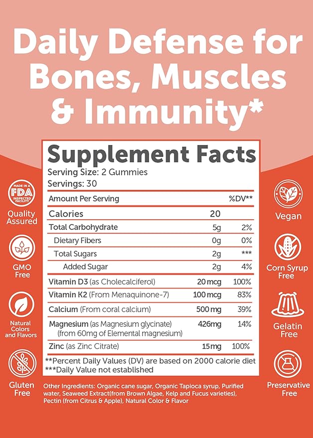 Lunakai USA Made Calcium Magnesium Zinc + Iron Gummies Bundle – Naturally Flavored Non-GMO – 60ct Each