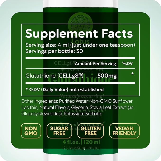 Liposomal Glutathione Liquid for Detox Skin Glow &amp Immune Support – Fast-Acting Reduced Glutathione with CELLg8 High Absorption Antioxidant Sugar-Free Vegan Non-GMO – 30 Servings 4 fl oz