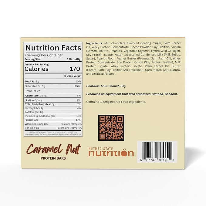 HEALTHWISE CARAMEL NUT BAR - 35 SERVINGS (5 BOXES) - HIGH PROTEIN - LOW CARB