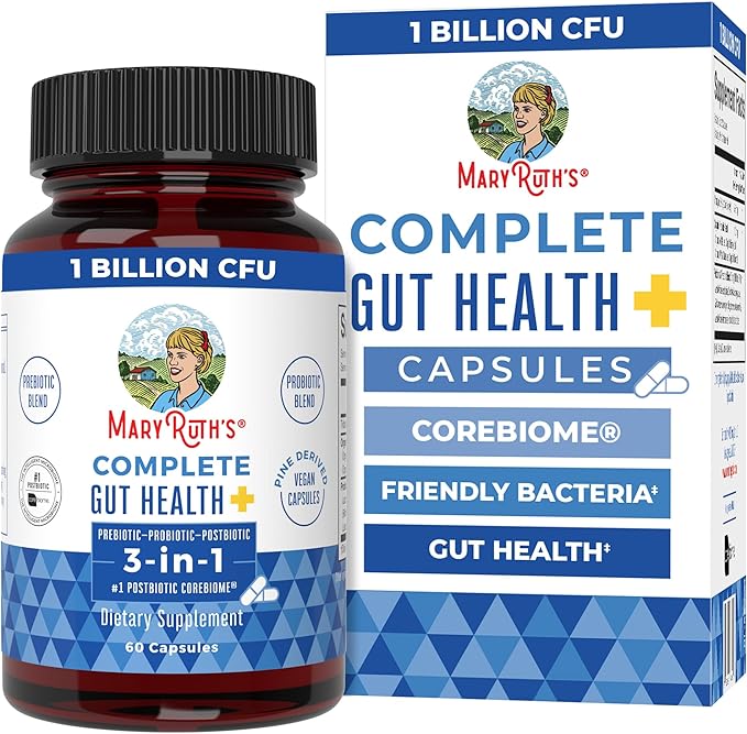 MaryRuth's Complete Gut Health+ Capsules | 5 Probiotic Blend | Butyrate | Corebiome® | Vegan Gut Support | Support Gastrointestinal Health &amp Microbiome | 2 Capsules Daily | 30 Servings