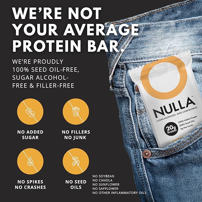 Nulla Bar 12 Count Box NO SEED OILS 20 grams Protein 2-3g Net Carbs (Sweet + Salty)