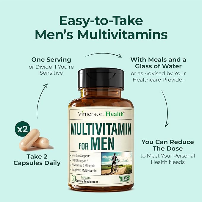 Multivitamin for Men with Methylated Vitamins and Chelated Minerals for Energy Focus and Immune Health – Premium Daily Mens Multivitamins &amp Multiminerals – 60 Capsules