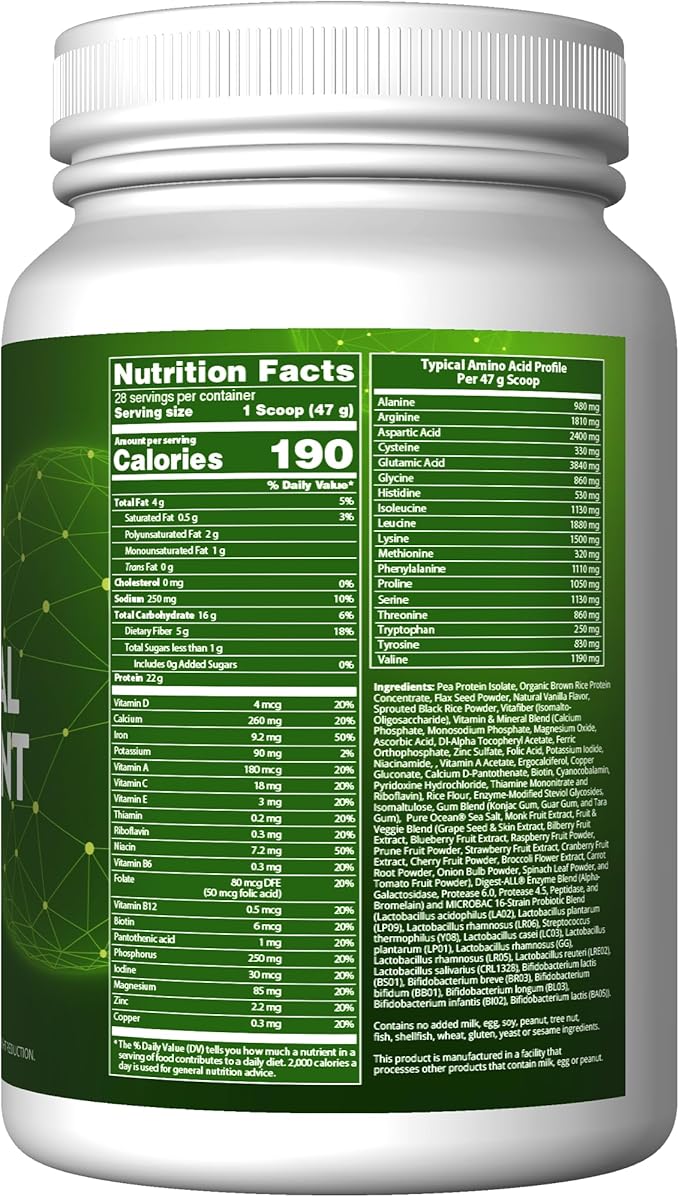 MRM Nutrition Veggie Meal Replacement Protein - Vanilla Bean Flavored 22g Vegan Protein for Women &amp Men Macronutrient Formula with Enzymes &amp Amino Acids - 28 servings