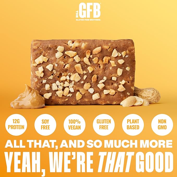 The GFB Peanut Butter Protein Bars - Gluten Free Plant Based Non GMO Sustainably Made – Ridiculously Tasty Healthy Vegan Nutrition Snack Protein Bars 2.05 oz (12 Count)