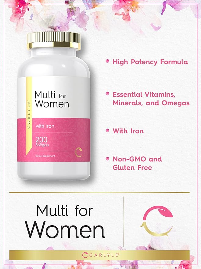 Carlyle Multivitamin for Women with Iron | 200 Softgels | Essential Vitamins Minerals and Omegas | Nutritional Support Supplement | Non-GMO &amp Gluten Free