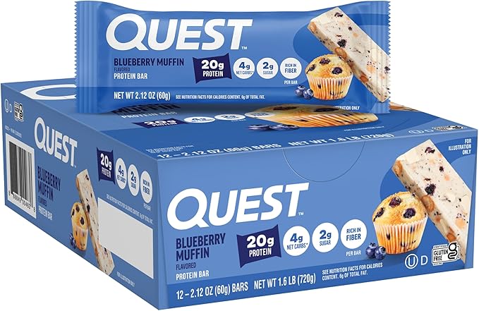 Quest Nutrition Blueberry Muffin Protein Bars 20g Protein 2g Sugar 5g Net Carb High Fiber Gluten Free Keto Friendly 12 Count