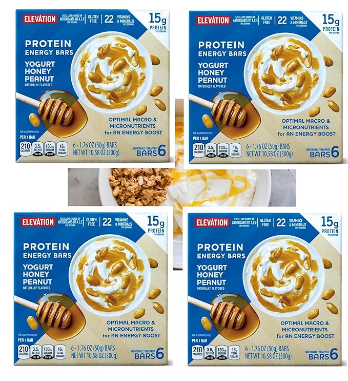 4-PACK Gluten Free Healthy Nutricious Protein Energy Bars Yogurt Honey Peanut 10.58oz 300g x 4 Boxes (24 Bars in Total) 22 Vitamins and Minerals - High Protein - Energy Bar - Convenient on the go pa