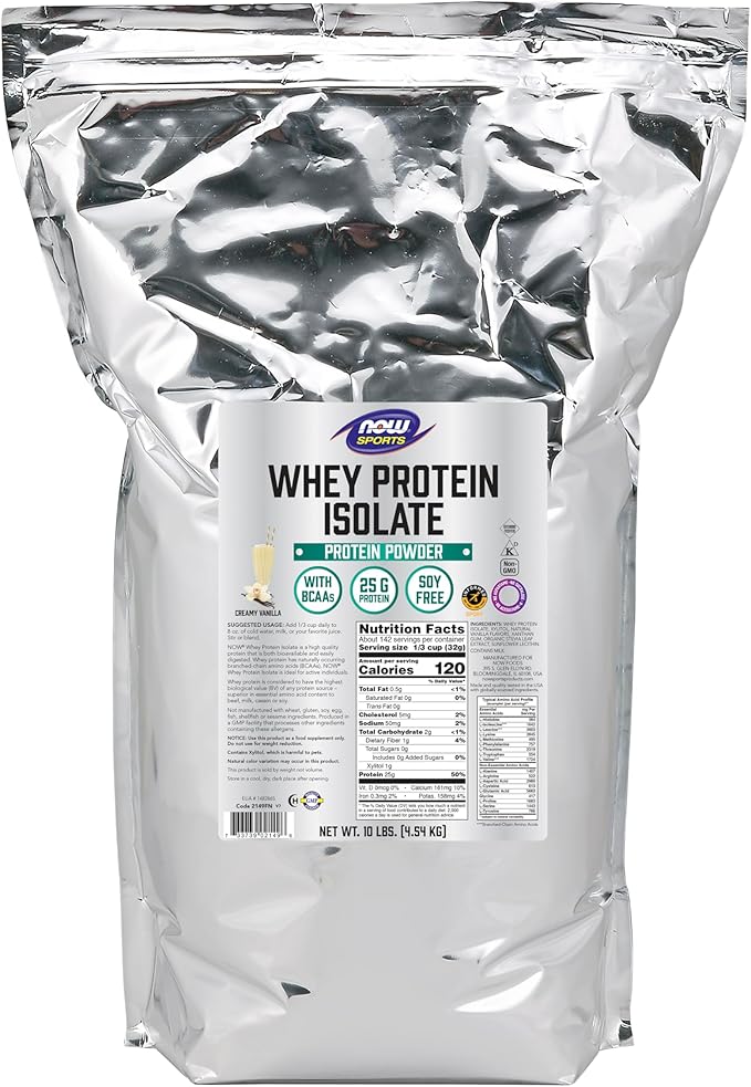 NOW Foods Sports Nutrition Whey Protein Isolate 25 g With BCAAs Creamy Vanilla Powder 10-Pound