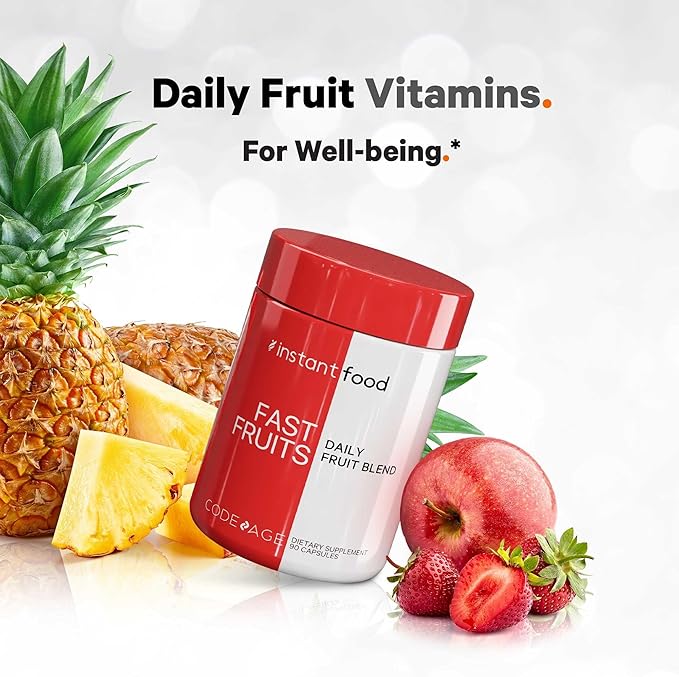 Codeage Instantfood Fast Fruits Over 15 Fruits Powders Equivalent All-in-One Vegan Daily Whole Food Vitamins - Berries Antioxidant Polyphenols &amp Bioflavonoid Multivitamin Non-GMO 90 Capsules