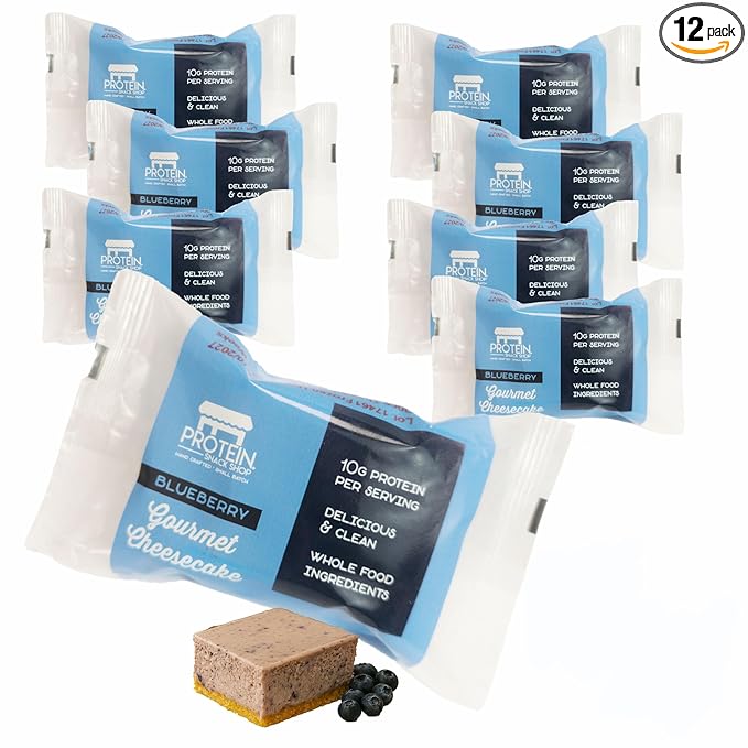 Low Carb Protein Cheesecake Bars | High Protein Gluten-Free Clean Ingredients Snack Bars (12 Blueberry)