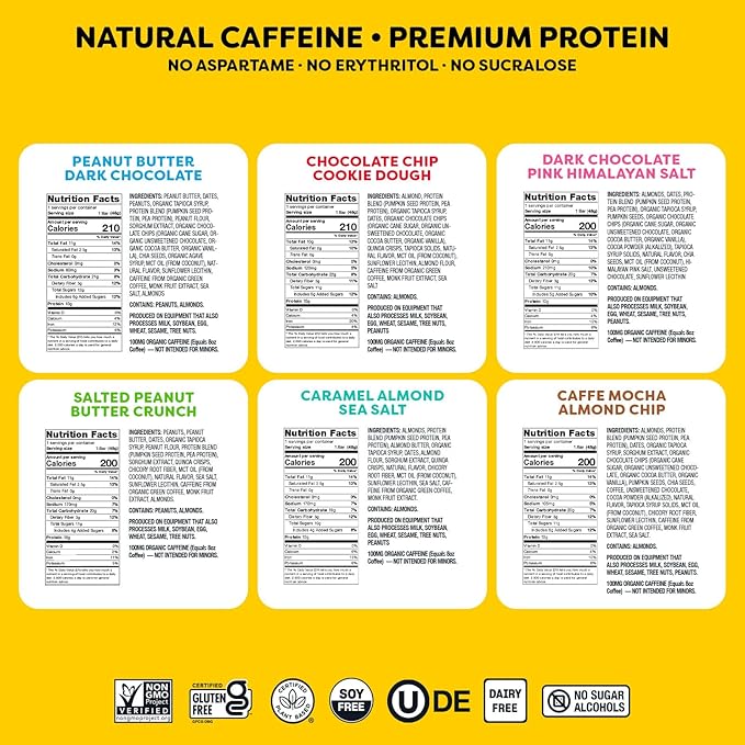 Quantum Energy Square: Energy Bar with Caffeine &amp 10g Protein. Delicious Healthy Snack On The Go. (Vegan Gluten-free Soy-free Dairy-free) (Variety 12-Pack)