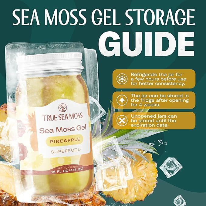 TrueSeaMoss Sea Moss Gel – Made in USA – Wildcrafted Seamoss Fruits &amp Jarred Vegetables – Pineapple Pack of 2 (Labels may Vary)