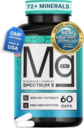 Spectrum 5 Magnesium Complex for Women &amp Men | Patented Aqua-Ionic® 5X Absorption Technology | 500mg Glycinate Citrate Malate + 72 Trace Minerals | Deep Sleep Leg Cramp Relief &amp Calm | Non-