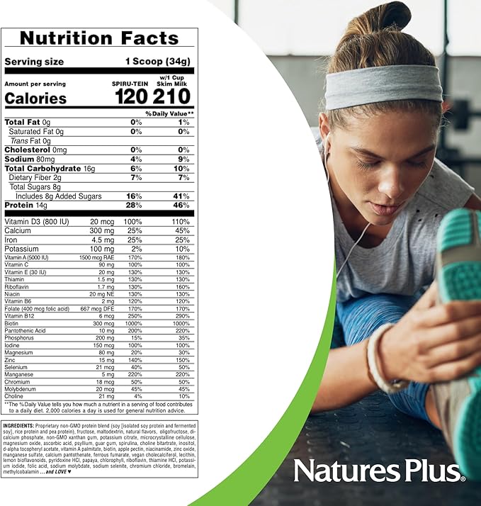 NaturesPlus SPIRU-TEIN Banana - 8 Total Packets - Plant-Based Protein Shake - Non-GMO Vegetarian Gluten Free - 8 Total Servings
