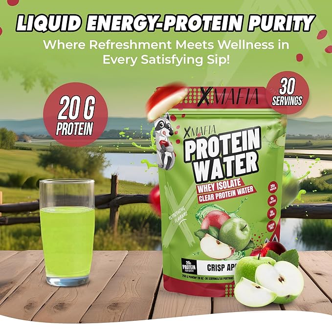 XMafia – Protein Water Clear Protein Powder – 30 Servings 20g Protein 27 oz - Hydrator Whey Isolate - 0g Lactose 0g Sugar Keto-Friendly - Apple - Iso Juice Protein Post-Workout